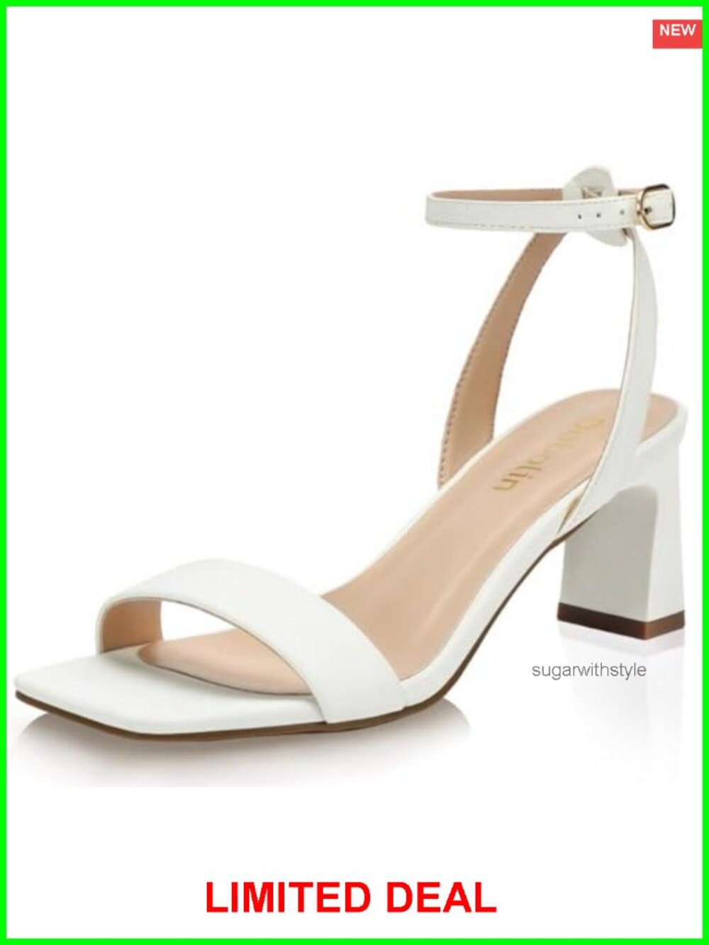 Block Heel Sandals Square Open Toe Ankle Strap Faux Leather